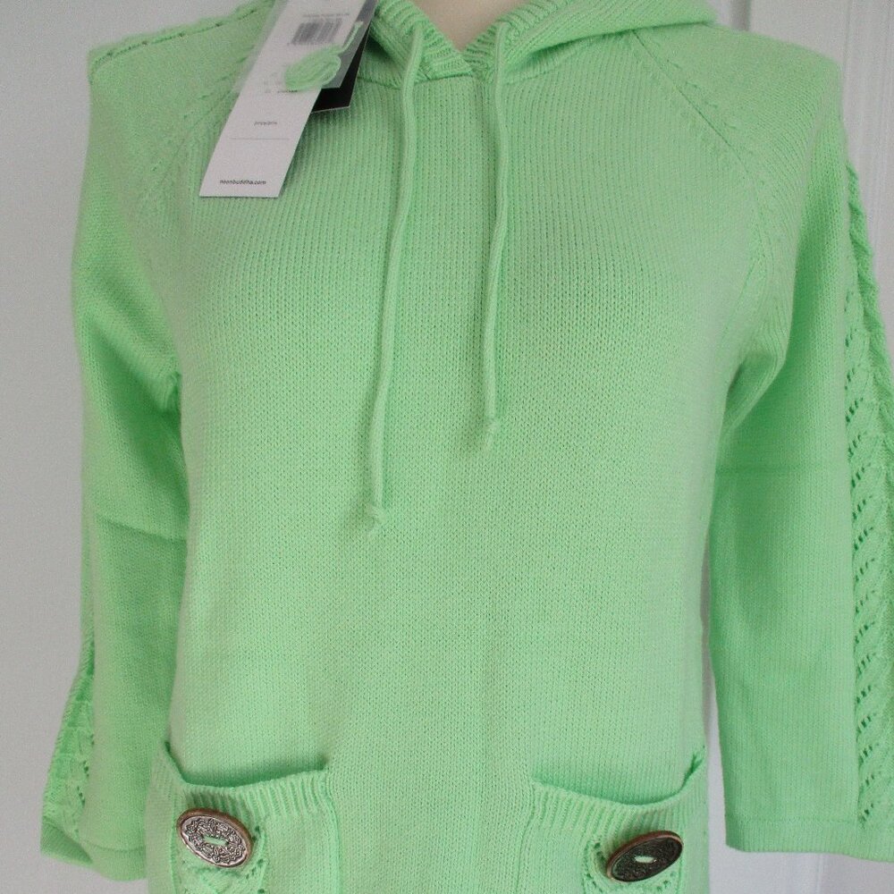 NEW Pure Knits by Neon Buddha Hoodie Sweater 100% Relaxed Fit XS Cable Knit Trim